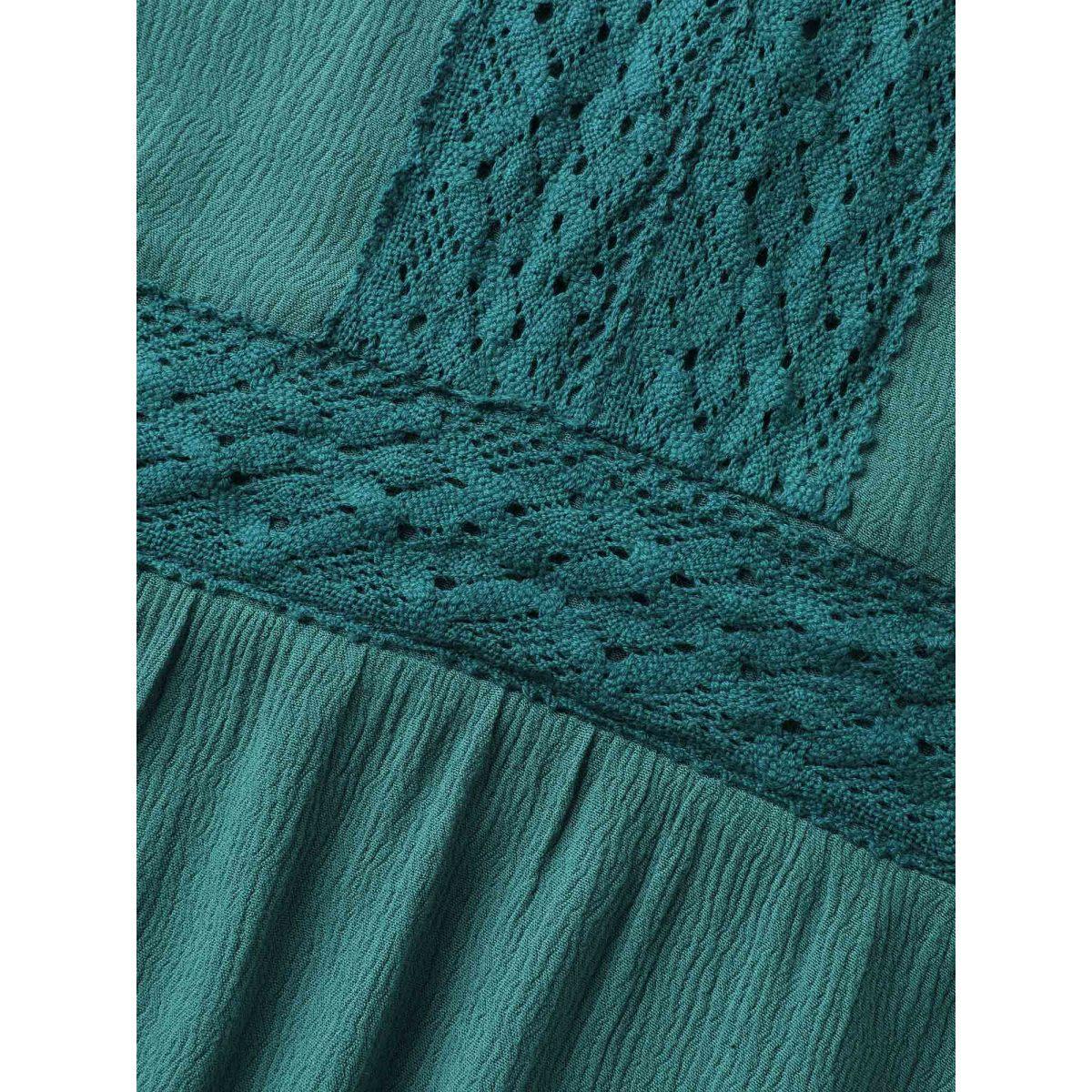 Plus Size Emerald Lace Trim Perfect-Fit Solid Blouse Women Cap Sleeve V-neck Elegant Blouses BloomChic 12/L Product Image