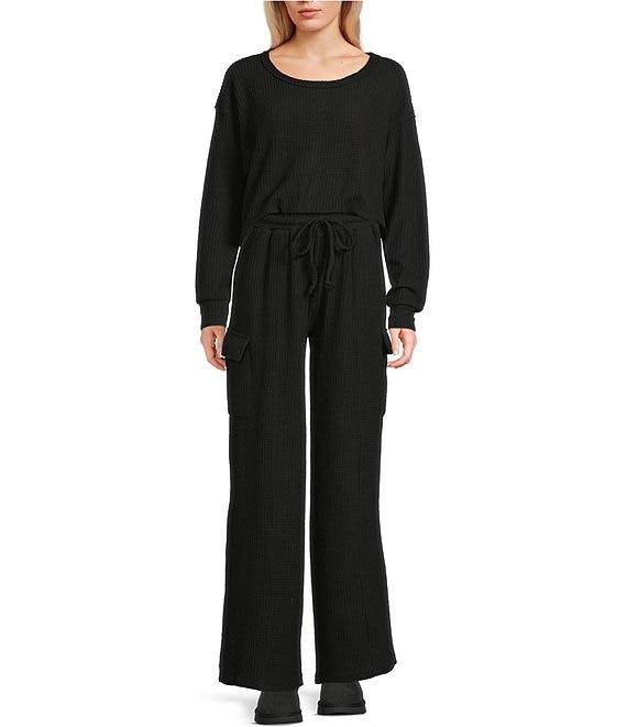 C&V Chelsea & Violet Round Neck Long Sleeve Brushed Waffle Oversized Coordinating T-Shirt Product Image