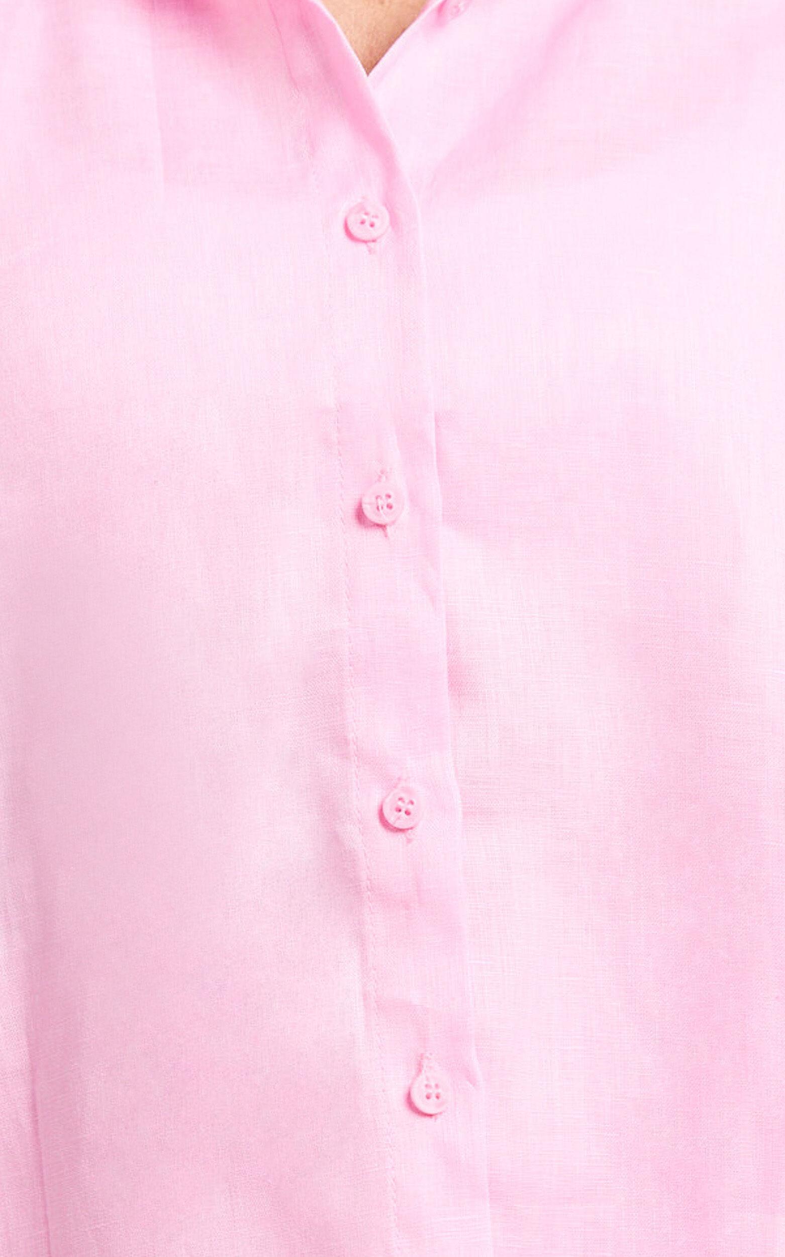 Ramona Top - Linen Short Sleeve Shirt in Pink Product Image