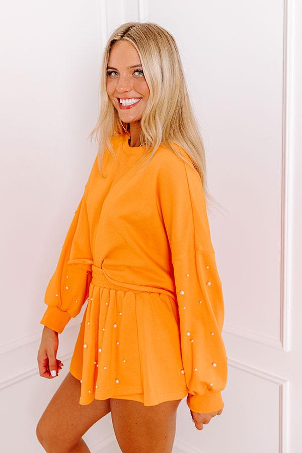 Sideline Chic Pearl Embellished Crop Sweatshirt in Orange Product Image