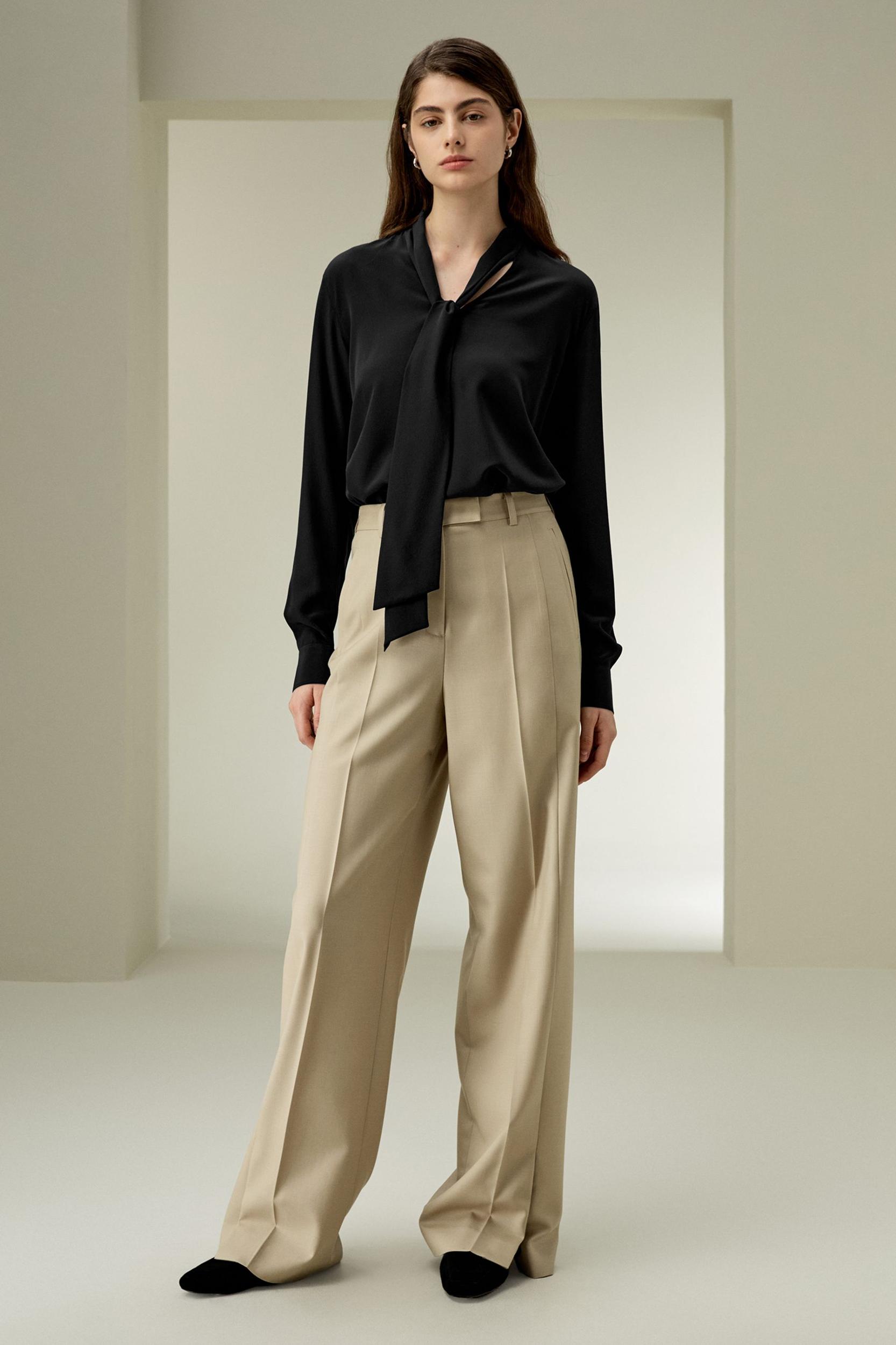 LILYSILK Womens Button Up Shirt Silk - Black Mulberry Silk - Versatile Deep V-Neck Tops S Product Image