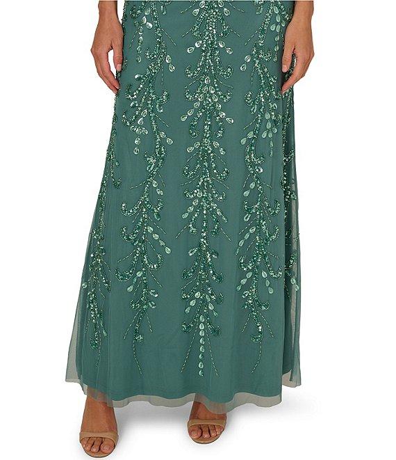 Adrianna Papell Beaded Mesh Boat Neck Flutter Sleeve Blouson Dress Product Image
