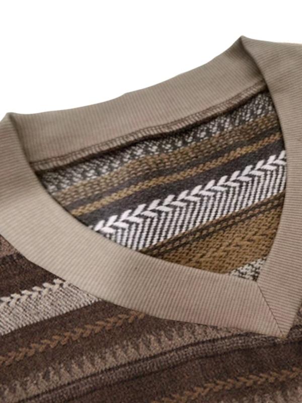 V Neck Striped Knit Sweater Product Image