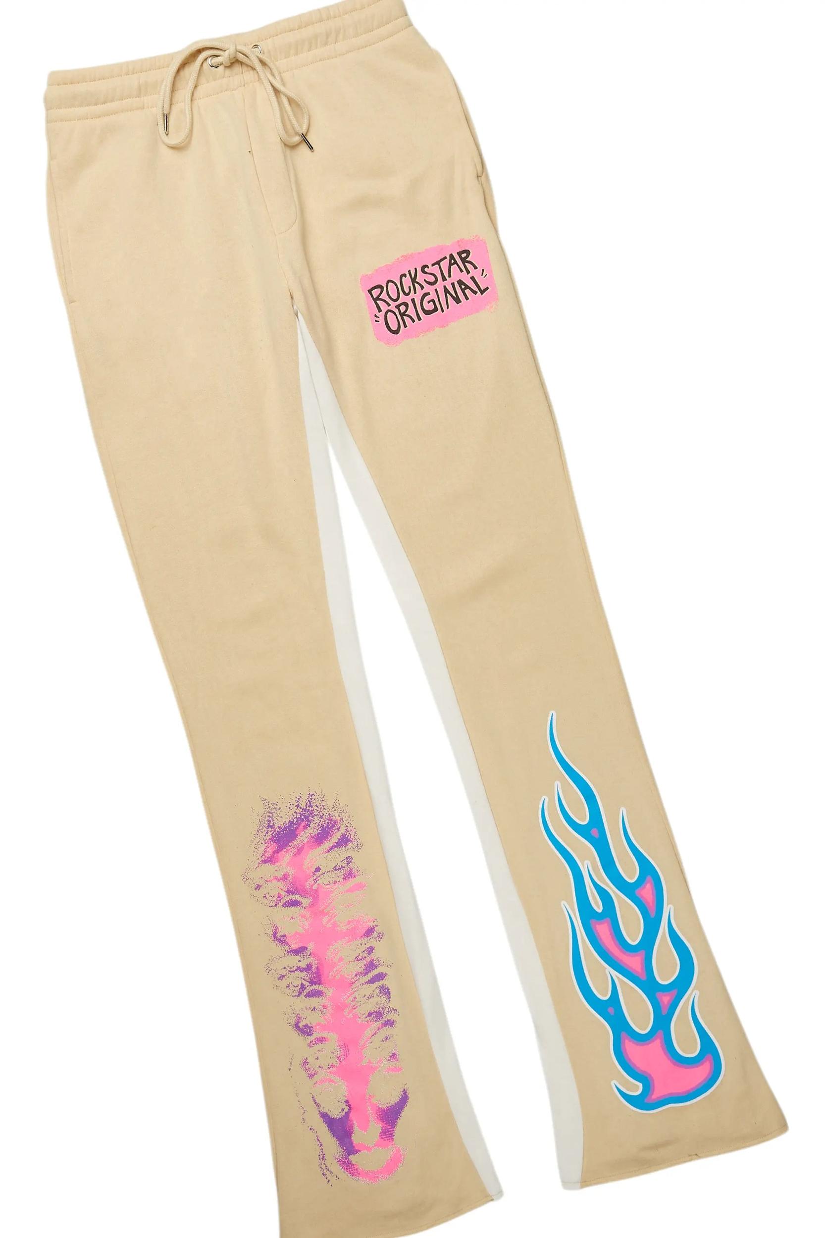 Beno White/Beige T-Shirt/Baggy Stacked Pant Set Male Product Image