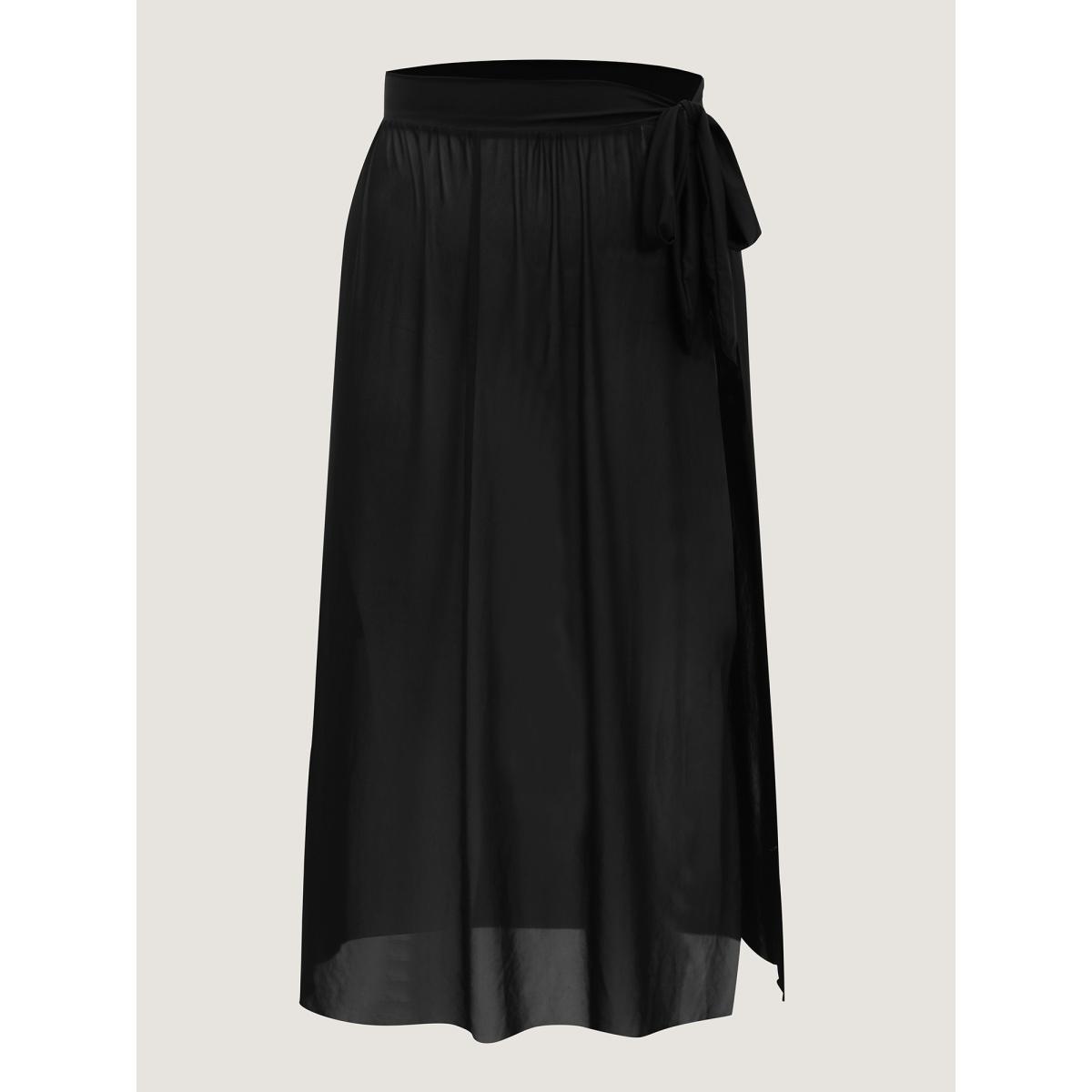 Plus Size Two-Piece Contrast Sheer Sarong Swimsuit Women's Swimwear Teal Beach Contrast Curve Bathing Suits High stretch One Pieces BloomChic 22-24/3X Product Image