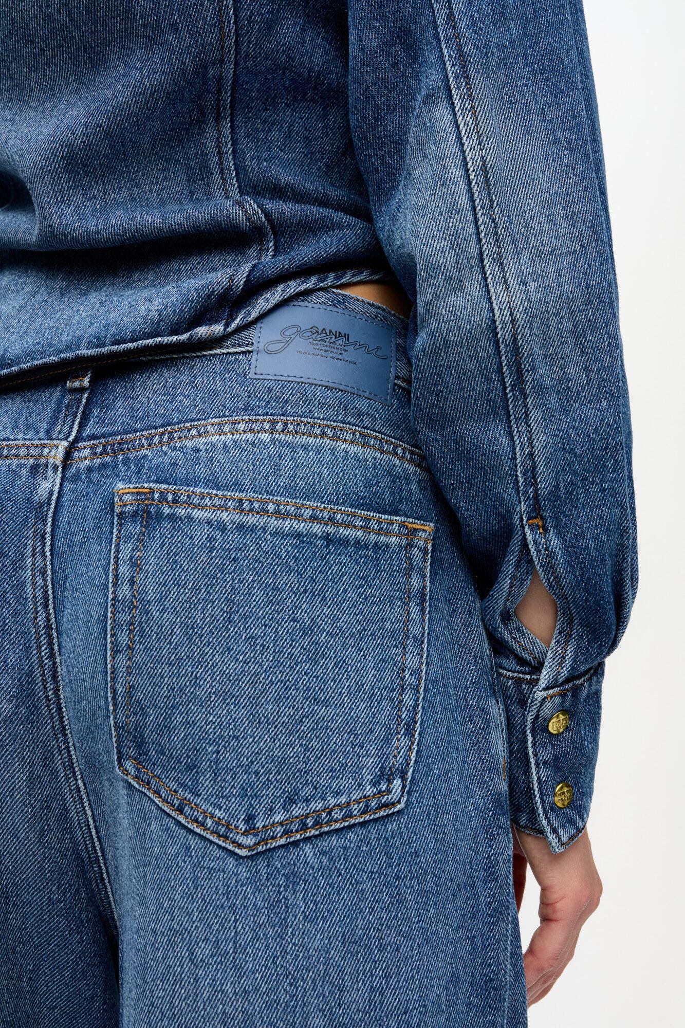 Blue Pleated Jeans Product Image