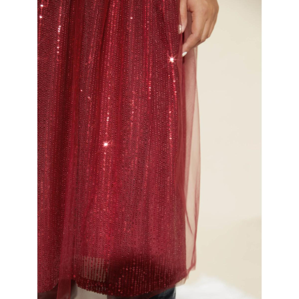 Plus Size Sequin Mesh Elastic Waist Midi Skirt Women Scarlet Formal Tiered Loose No stretch Party Skirts BloomChic 10/M Product Image