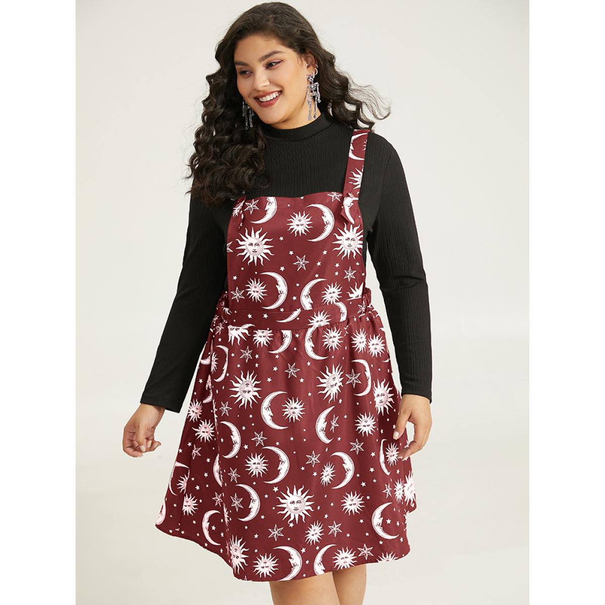 Plus Size Halloween Moon & Star Print Pocket Spaghetti Strap Dress Scarlet Women Casual Adjustable Straps Spaghetti Strap Sleeveless Curvy Knee Dress BloomChic 10/M Product Image