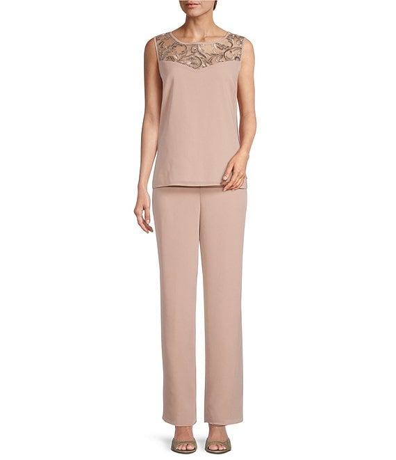 Le Bos Round Neck 3/4 Sleeve Embroidered Trim Duster 3-Piece Pant Set Product Image