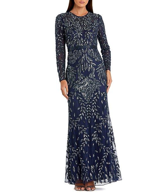Mac Duggal Long Sleeve Crew Neck Embellished Gown Product Image