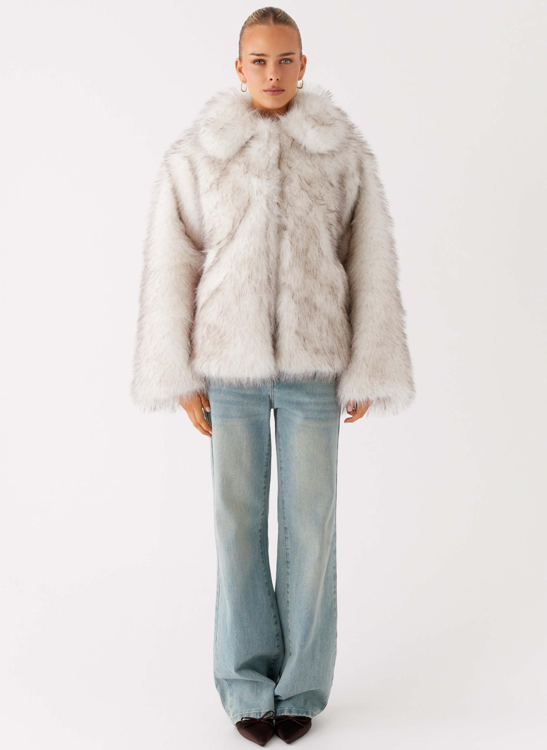 Novera Faux Fur Jacket - White Grey Product Image