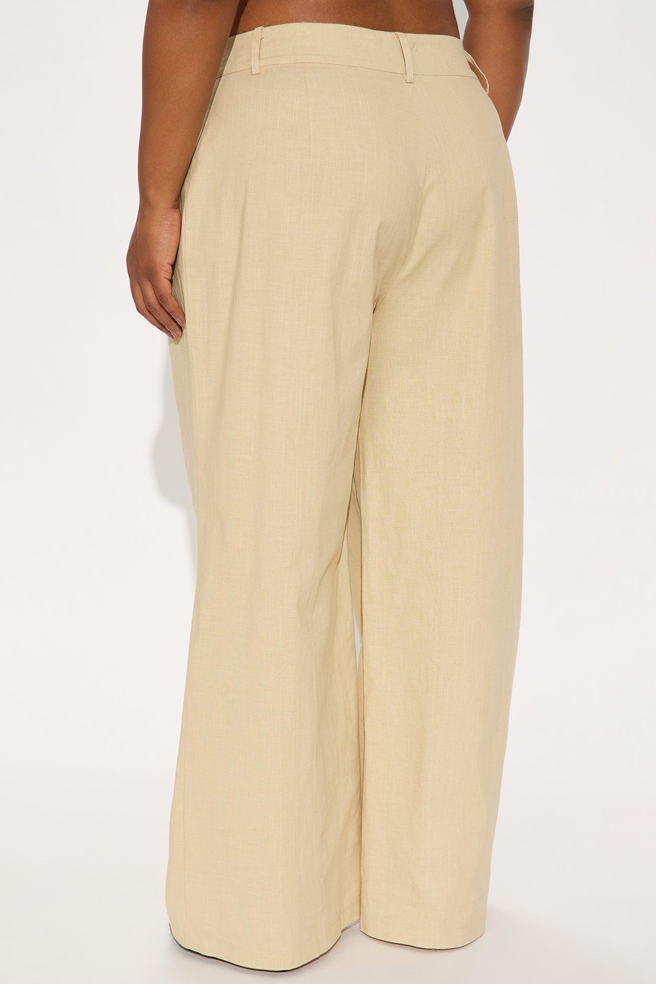 Peyton Wide Leg Double Belted Linen Pant - Khaki Product Image