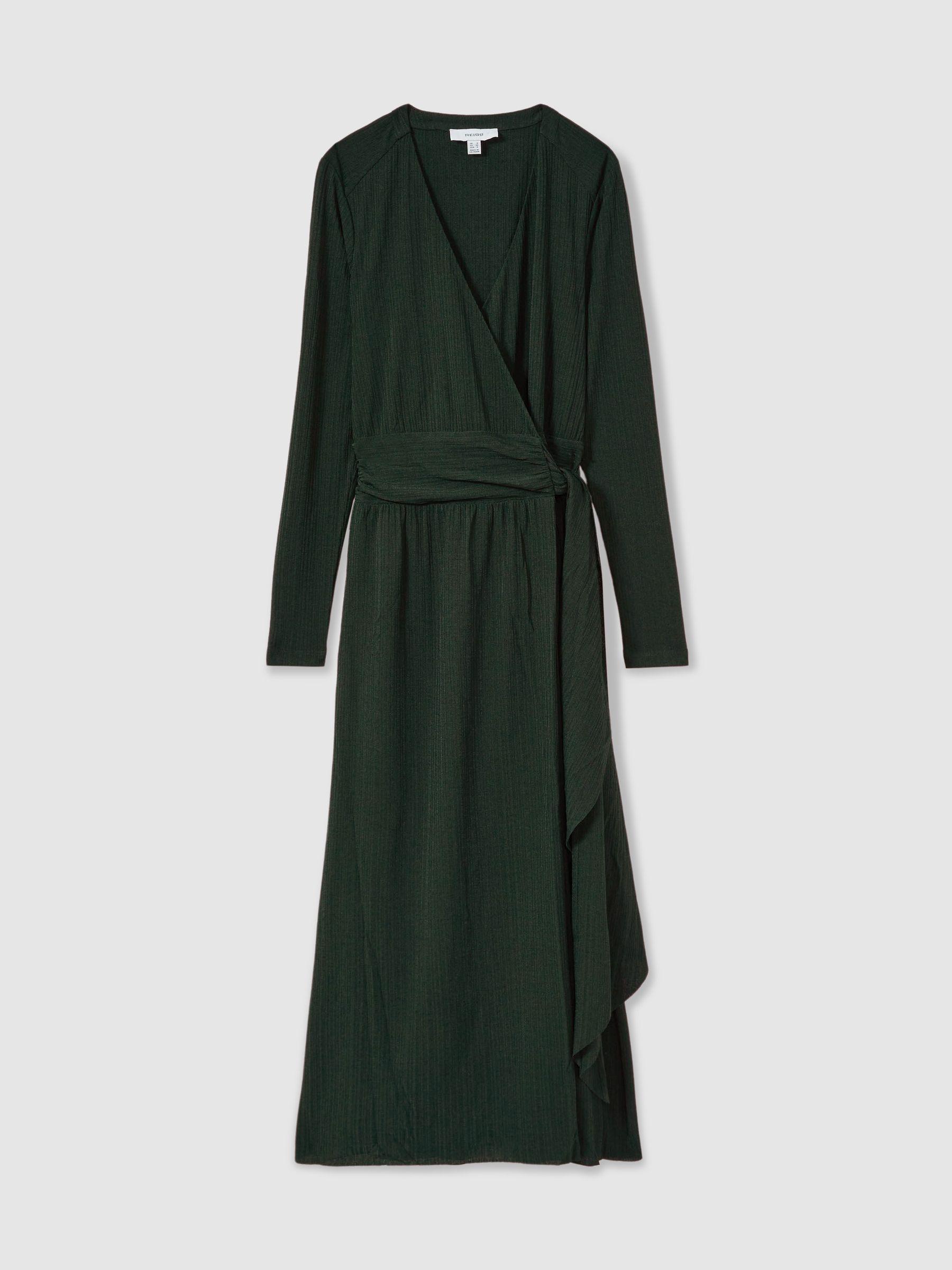 Petite Jersey Wrap-Tie Midi Dress in Green Product Image