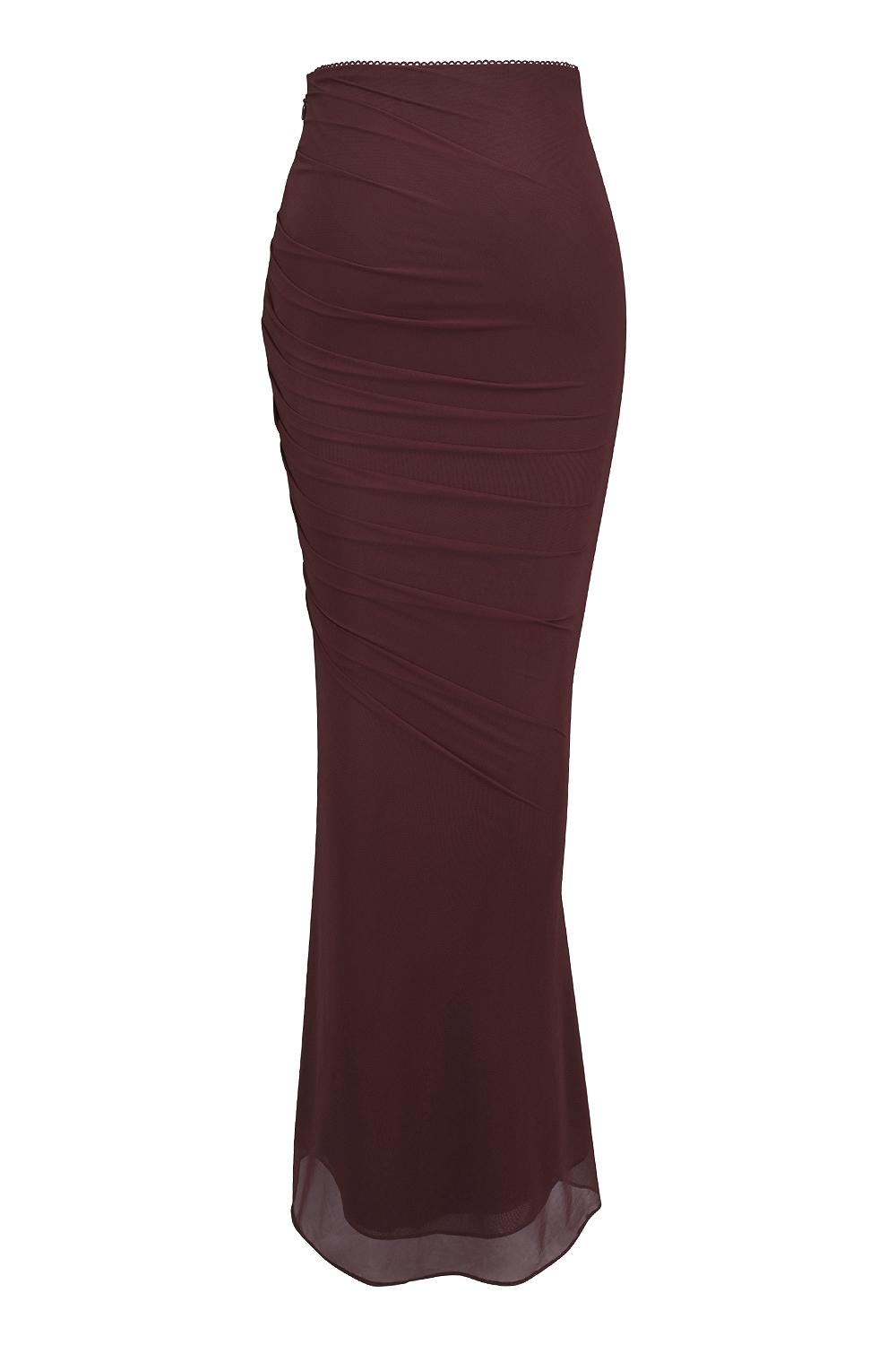 Cassidy  cabernet fluted hem mesh maxi skirt Product Image