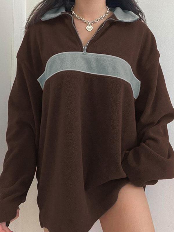 Fleece Patchwork Half Zip Sweatshirt Product Image