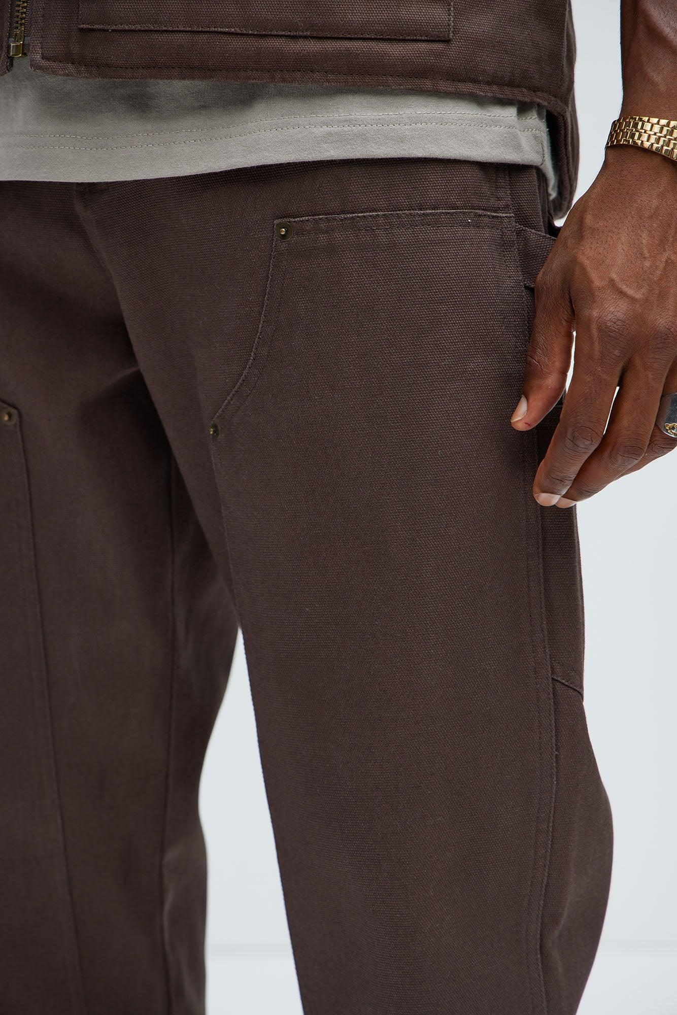 Alexander Double Knee Straight Utility Canvas Pants - Brown Product Image