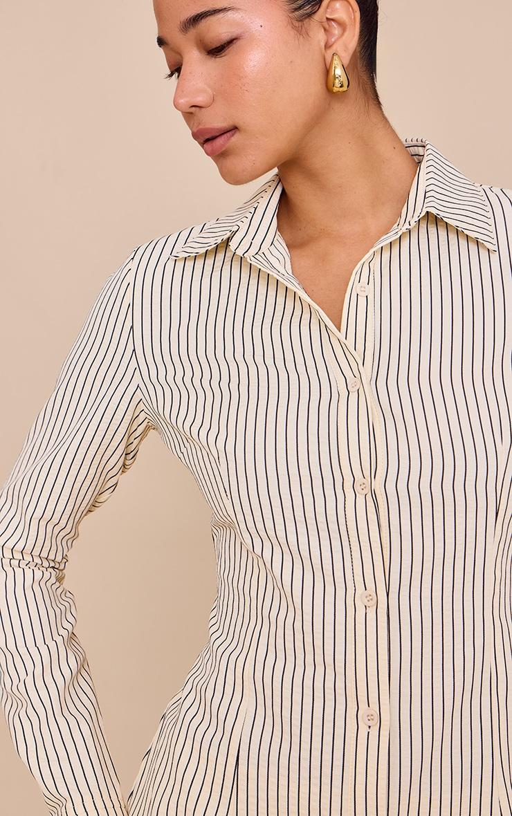 Beige Striped Woven Fitted Shirt Product Image