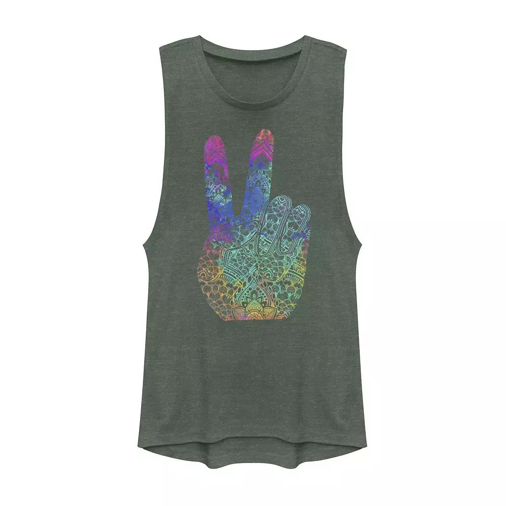 Juniors' Rainbow Peace Sign Muscle Tank Top, Girl's,  Product Image