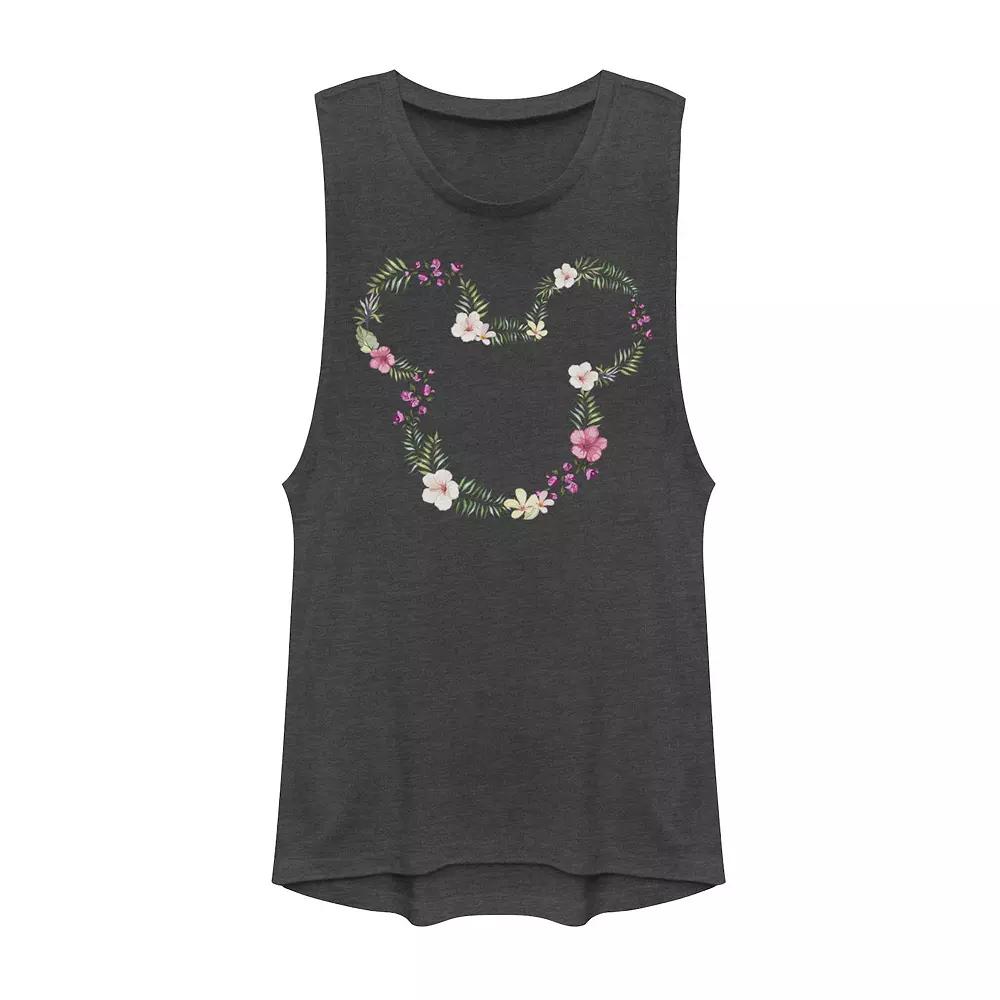 Disney's Mickey Mouse Juniors' Floral Outline Muscle Graphic Tank Top, Girl's,  Product Image