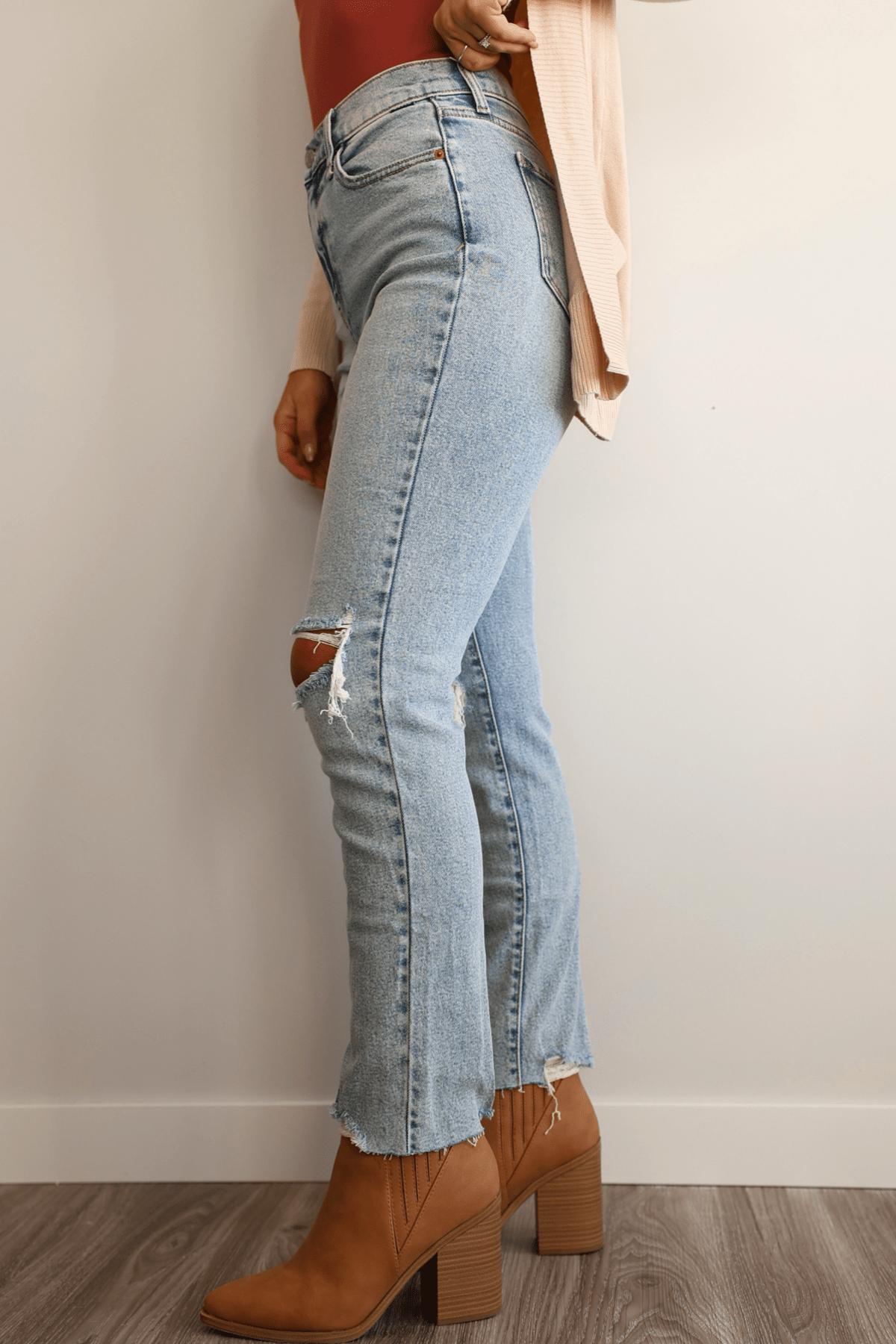 Light Wash High Rise Distressed Straight Leg Jeans - FINAL SALE Product Image