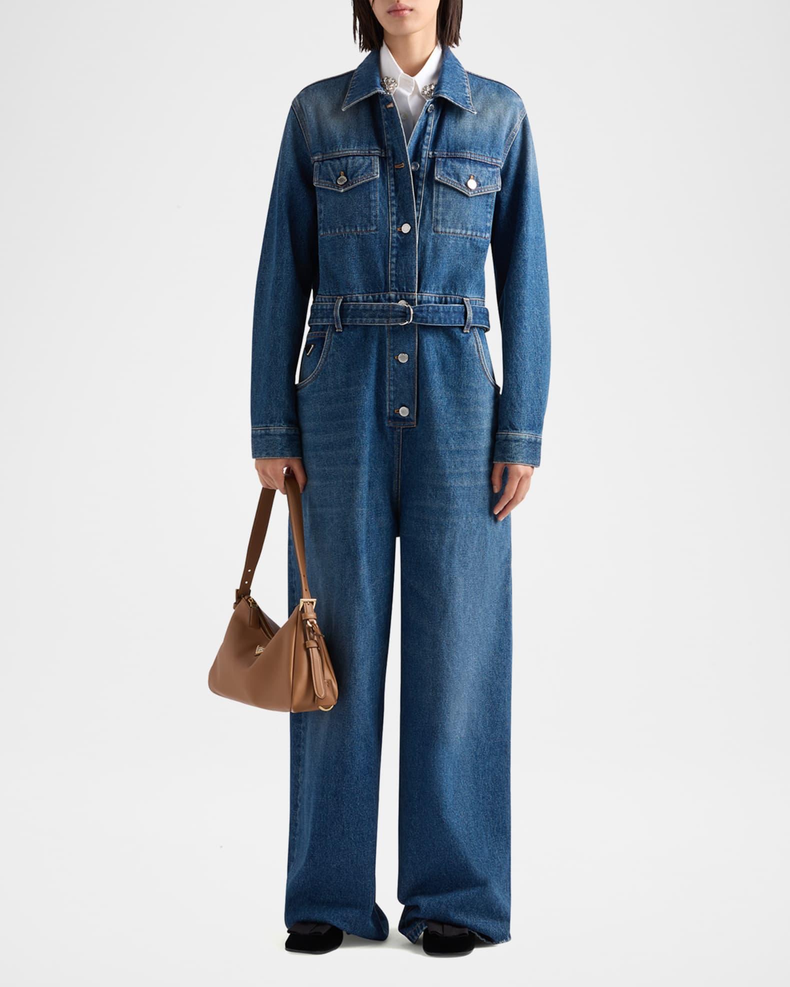 Denim Belted Wide Leg Jumpsuit Product Image