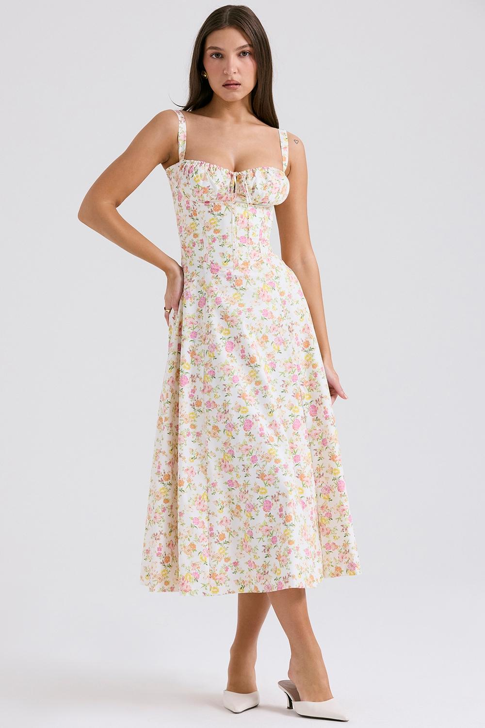 Carmen  ivory meadow print cotton bustier sundress Product Image