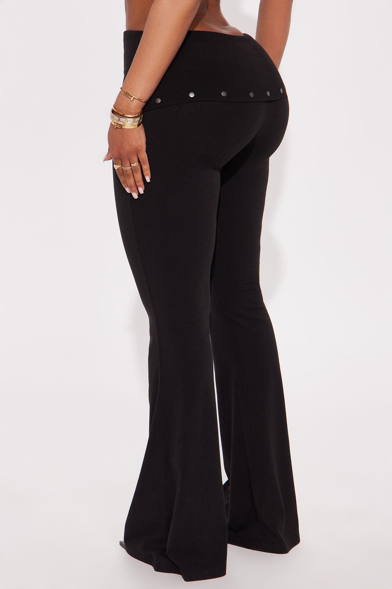 Bayley Foldover Waistband Ribbed Flare Pant - Black Female Product Image