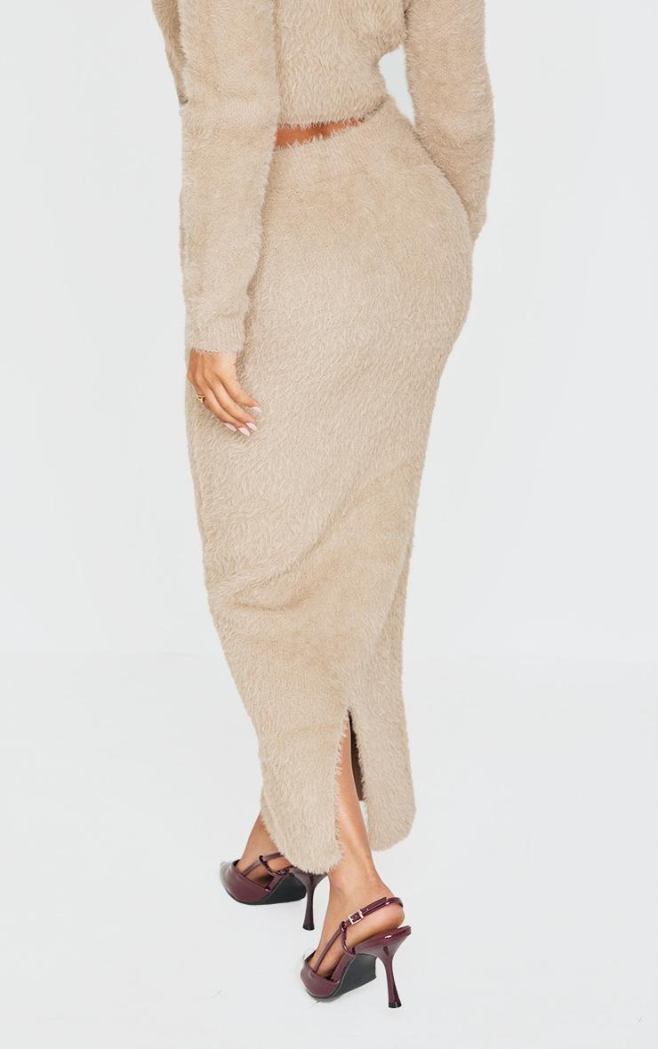  Petite Taupe Fluffy Knit Low Waist Maxi Skirt Product Image