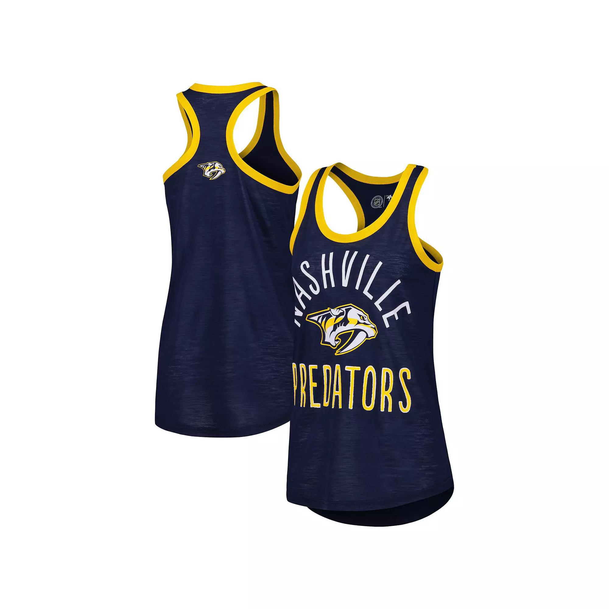 Women's G-III 4Her by Carl Banks Navy Nashville Predators First Base Racerback Scoop Neck Tank Top, Size: Large, Pdt Blue Product Image