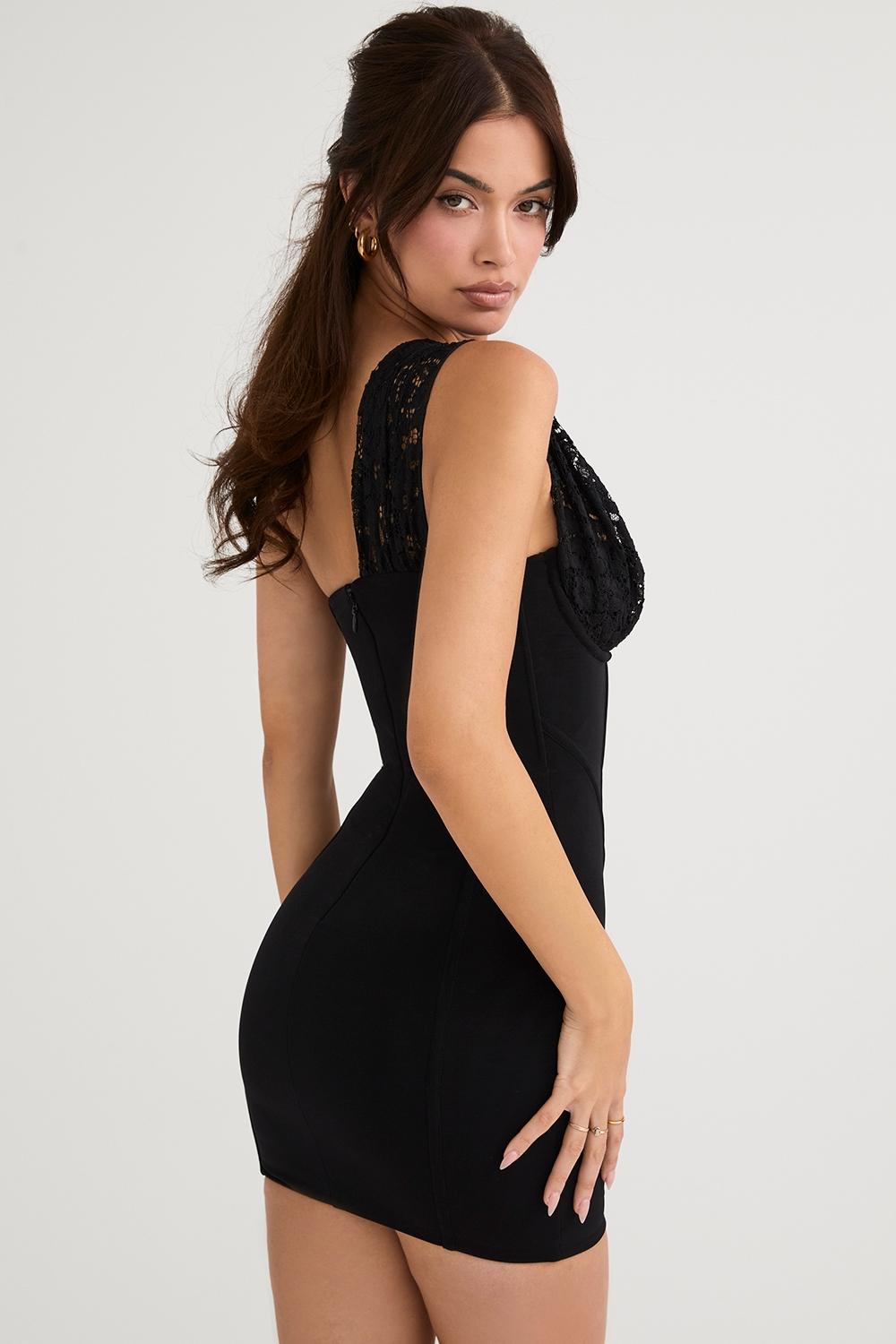 Lily  black lace mini dress Product Image