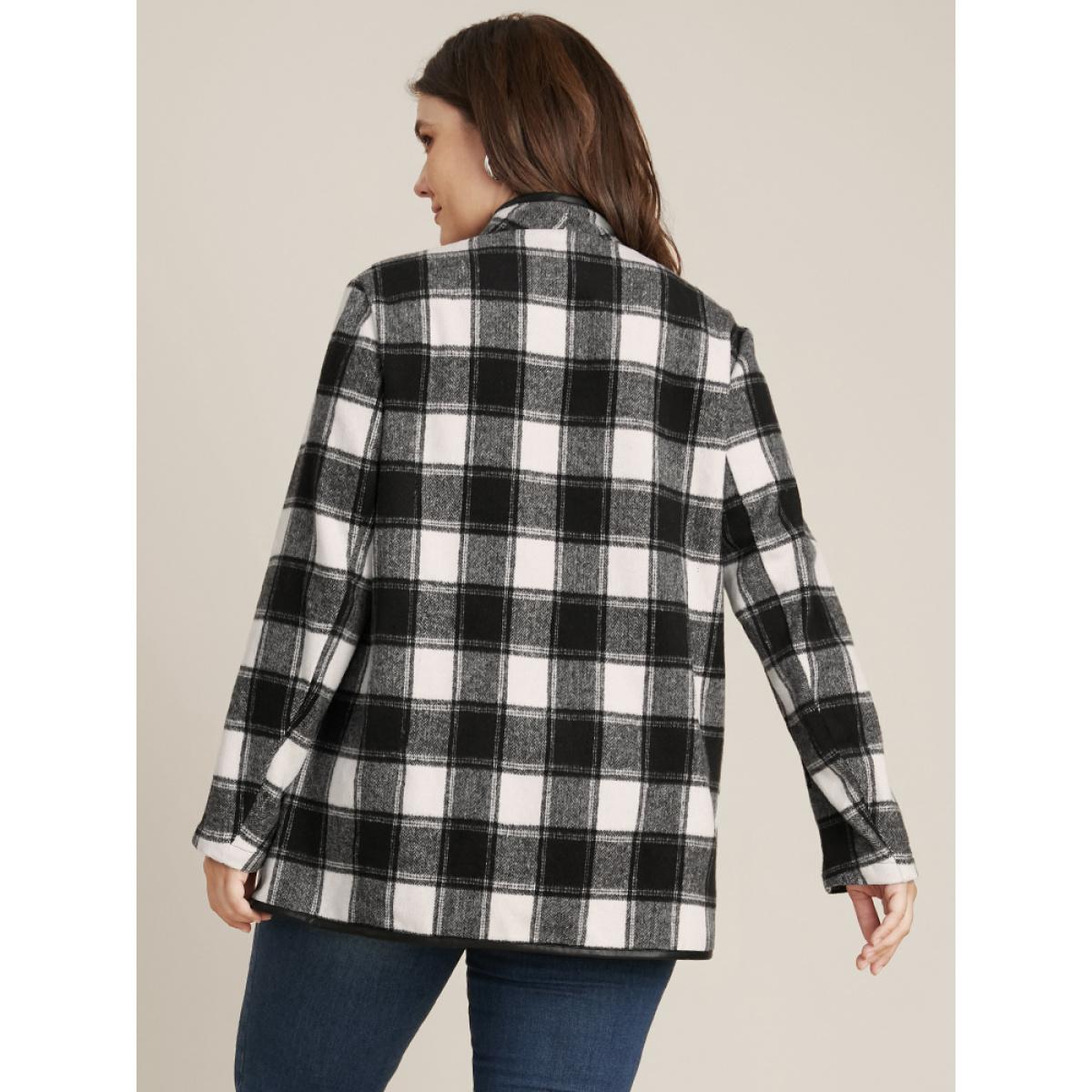 Plus Size Plaid Waterfall Collar Open Front Coat Women Black Elegant Asymmetrical Loose Ladies Dailywear Winter Coats BloomChic 14-16/1X Product Image