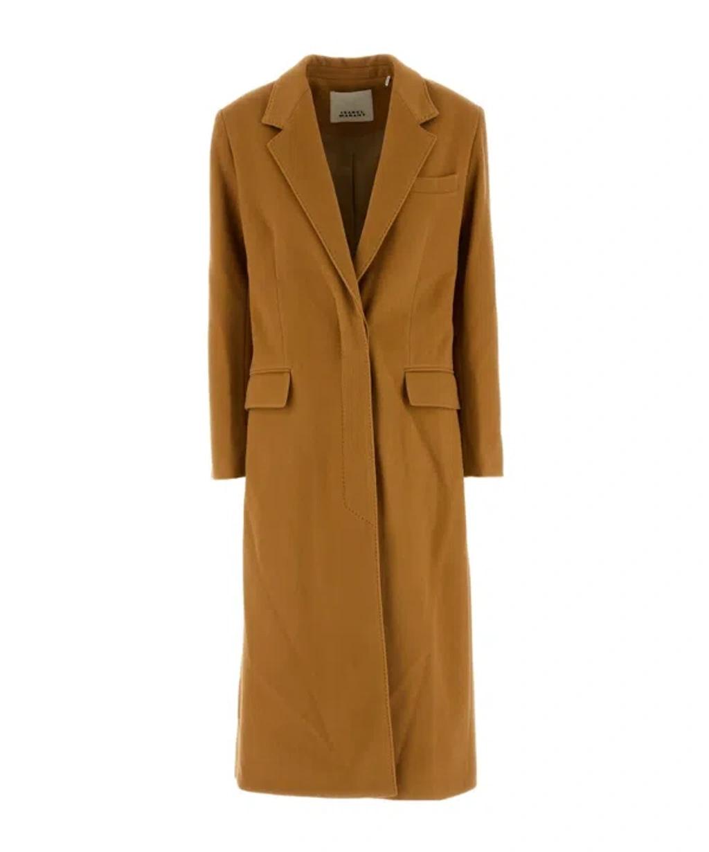 ISABEL MARANT Long Wool Blend Coat With Notched Lapels In Brown Product Image
