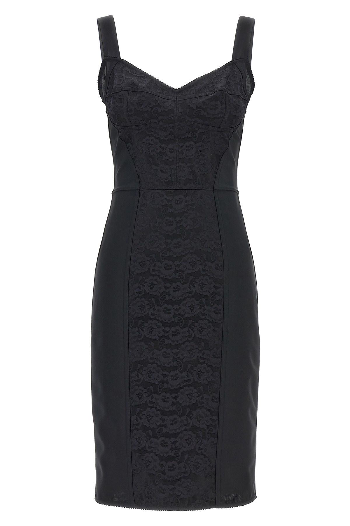 DOLCE & GABBANA Black Corset-style Midi Dress In Nero Product Image