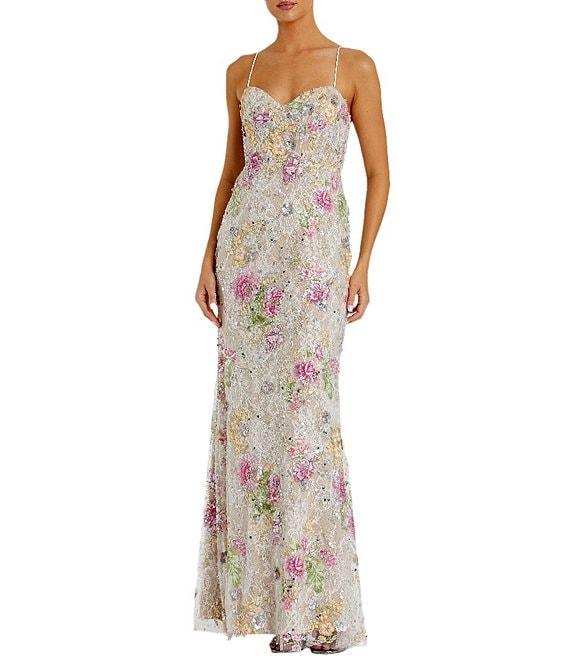 Mac Duggal Embellished Lace Floral Print Sweetheart Neck Sleeveless Gown Product Image