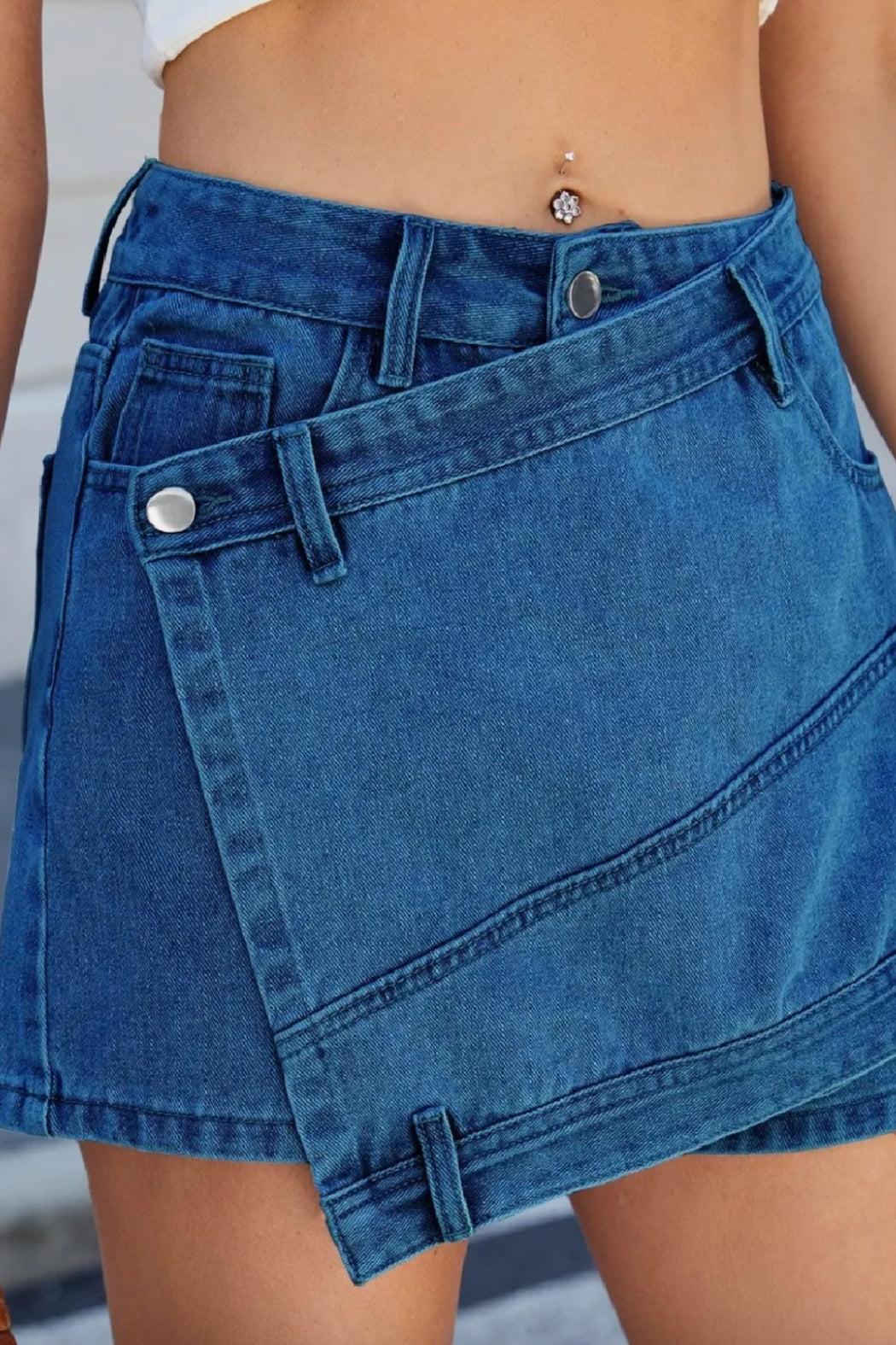 Crossover Asymmetrical Denim Skort Product Image