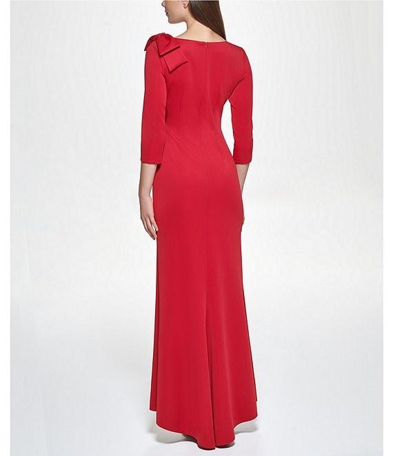 Jessica Howard 3/4 Sleeve Asymmetrical Neck Bow Shoulder Side Tuck Gown Product Image