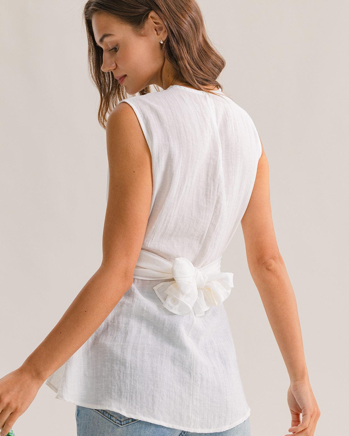 White Round Neck Tank Top Product Image