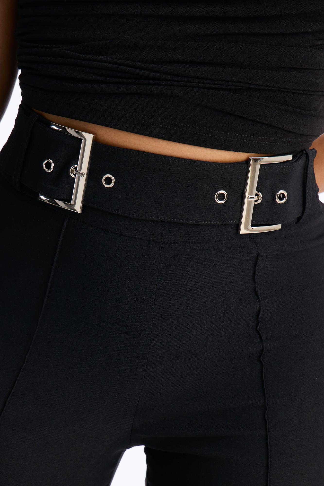 Makayla High Rise Buckle Skinny Capri Pant 19″ - Black Female Product Image