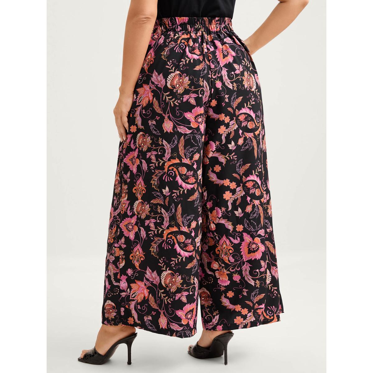 Plus Size Paisley Print Wide-Leg Pants Women BlackFlower Timeless Loose Mid Rise Elegant Pants BloomChic 12/L Product Image