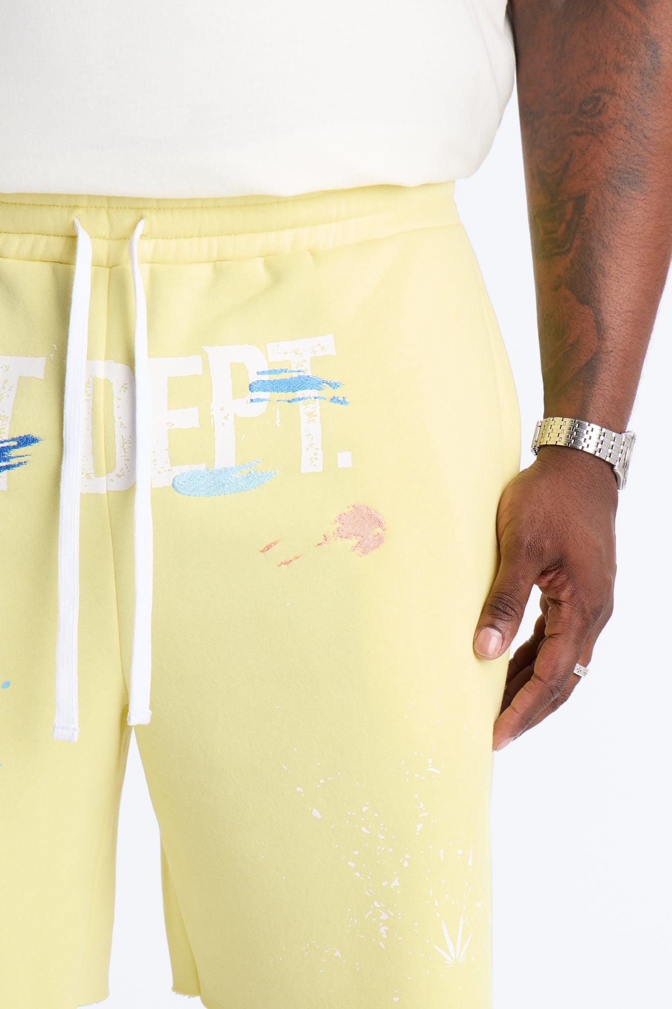 Relaxed Painted Gallery Embroidered Sweatshort - Butter Yellow Male Product Image