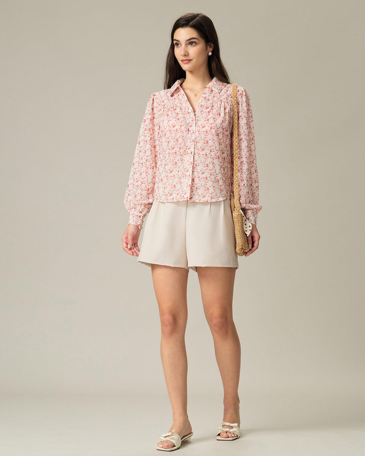 Red Floral Ruched Shirt Product Image