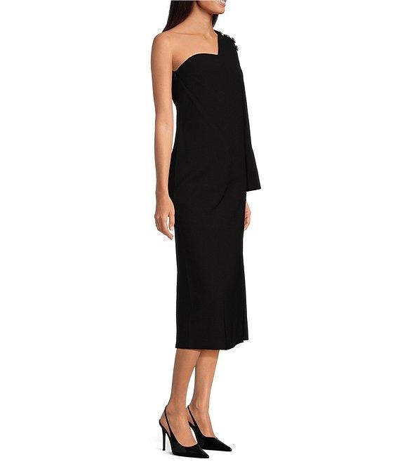 Tara Jarmon Renee Crepe Woven Asymmetrical Sweetheart Neck Single Long Sleeve Midi Sheath Dress Product Image