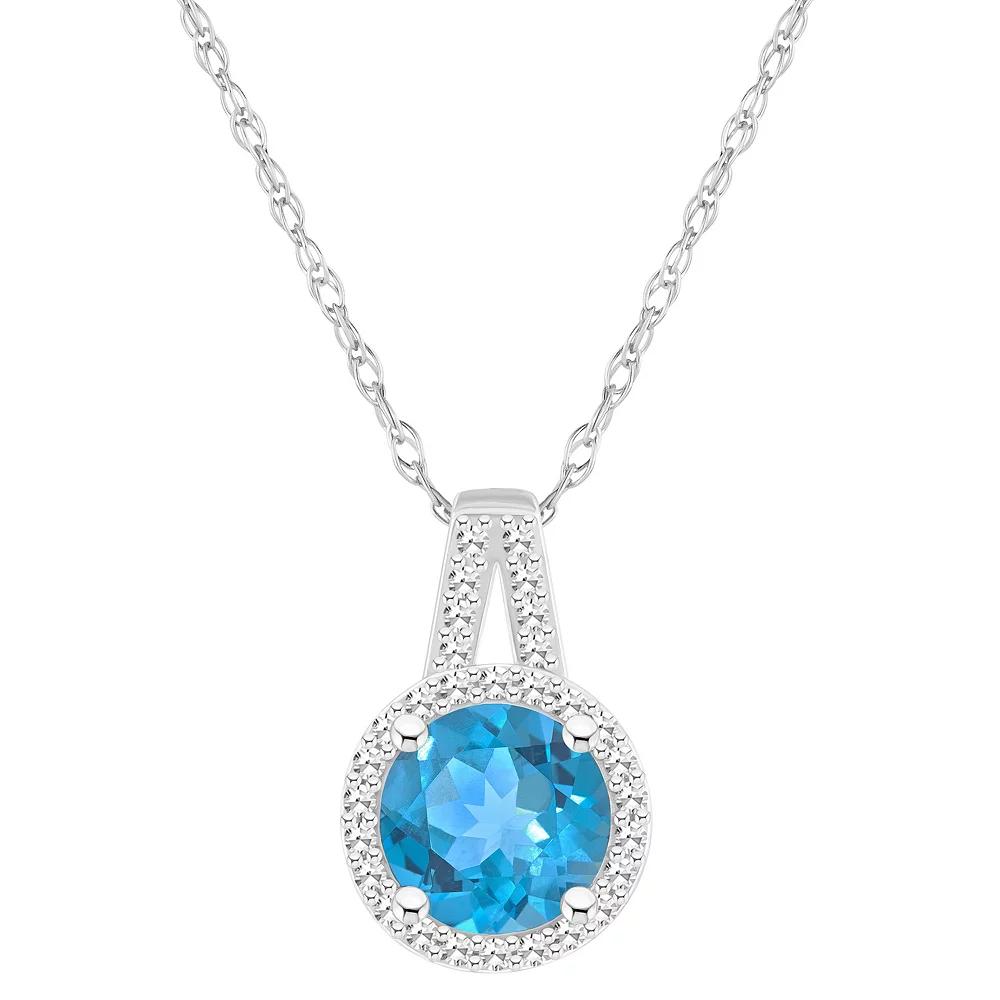 Celebration Gems Sterling Silver 7 mm Round Gemstone & 1/8 Carat T.W. Diamond Halo Pendant Necklace, Women's,  Product Image