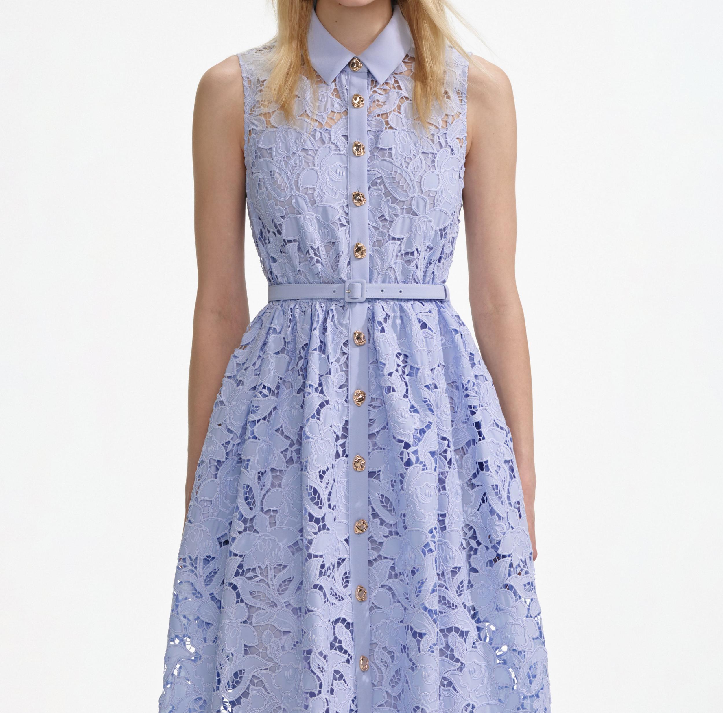 Blue Lace Sleeveless Midi Dress Product Image