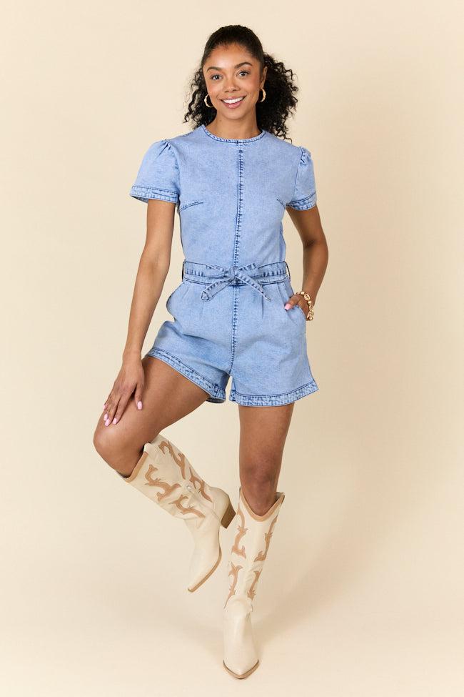 Whens Intermission Denim Short Sleeve Romper FINAL SALE Product Image