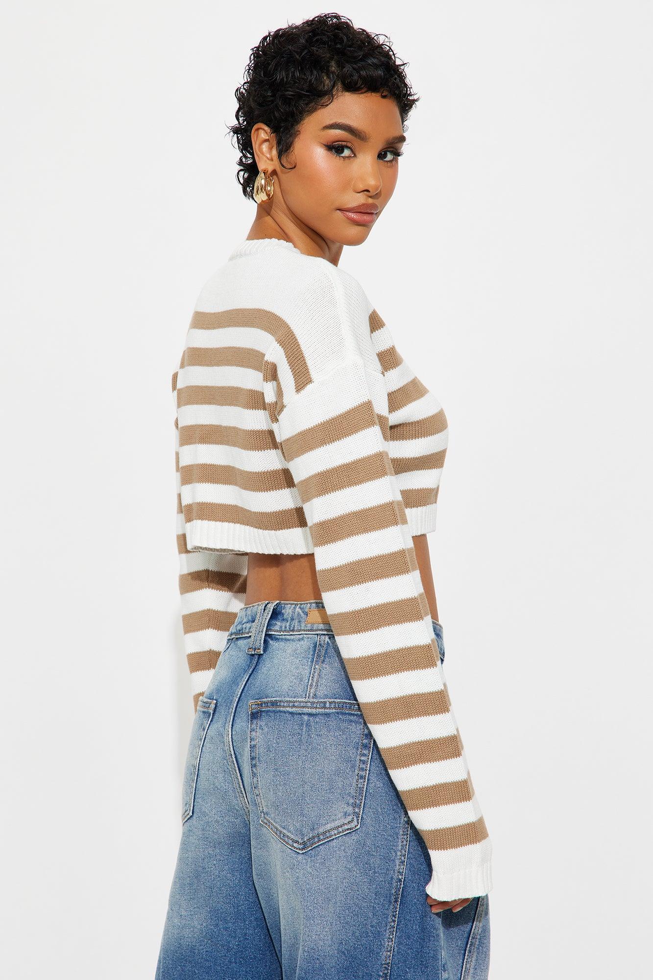 She's Classy Striped Cardigan - Taupe/combo Female Product Image