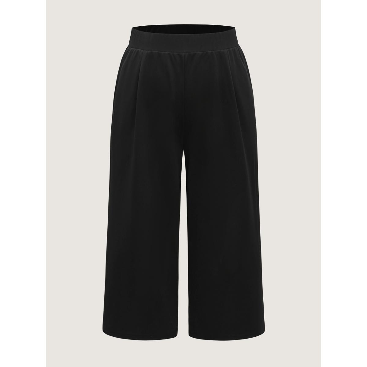Plus Size No-Waist Gap Wide-Leg Pants Women Black At the Office Wide Leg Mid Rise Work Pants BloomChic 30/6X Product Image