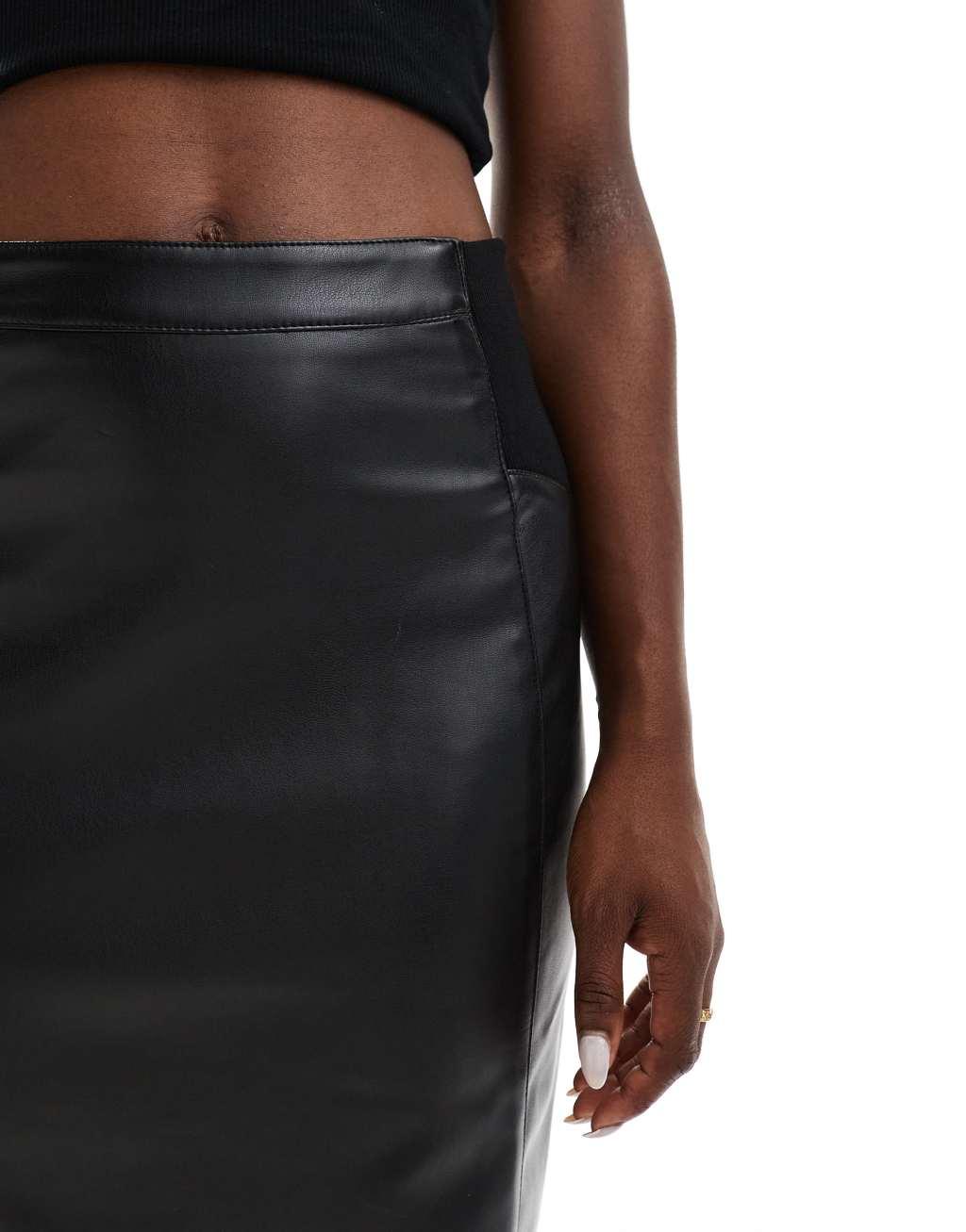 Vero Moda high waist stretch faux leather mini skirt in black Product Image