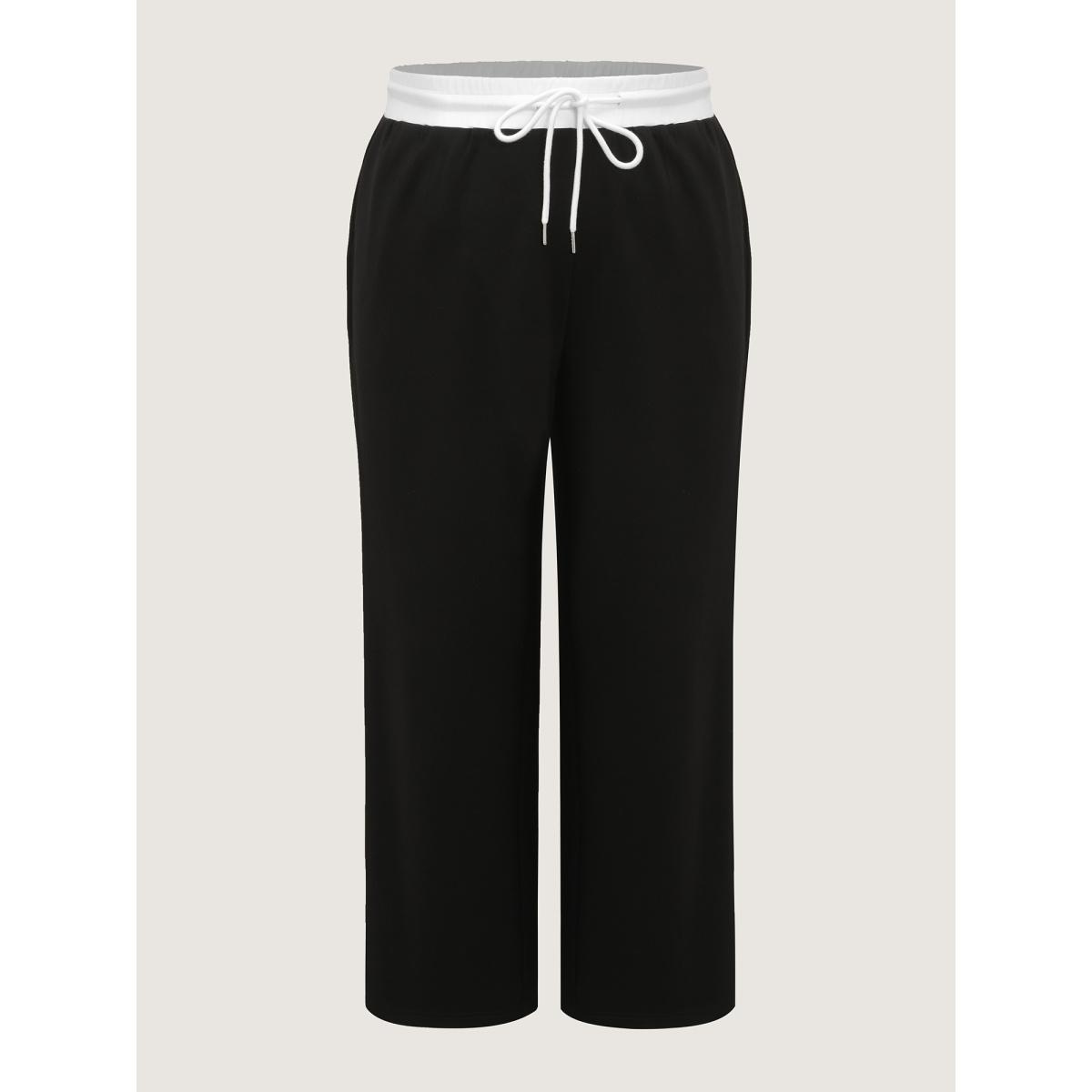 Plus Size Supersoft Stretchy Drawstring Wide Waistband Pants Women Black Loose Mid Rise Casual Pants BloomChic 30/6X Product Image