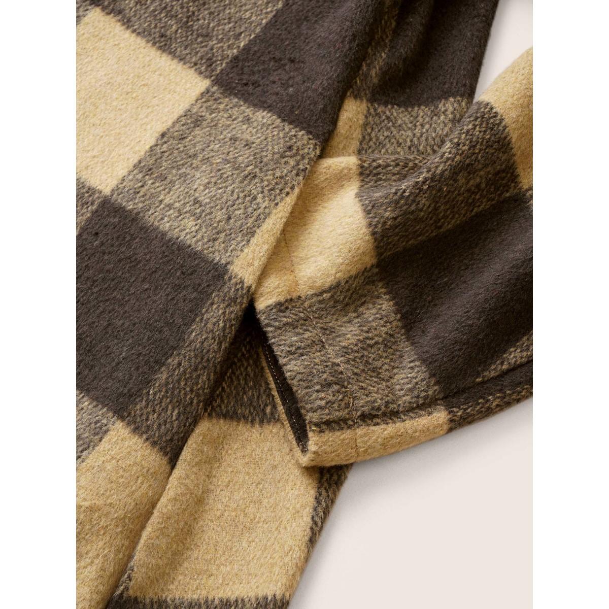 Plus Size Plaid Buckle Detail Asymmetrical Hem Coat Women DarkBrown Casual Contrast Ladies Dailywear Winter Coats BloomChic 10/M Product Image